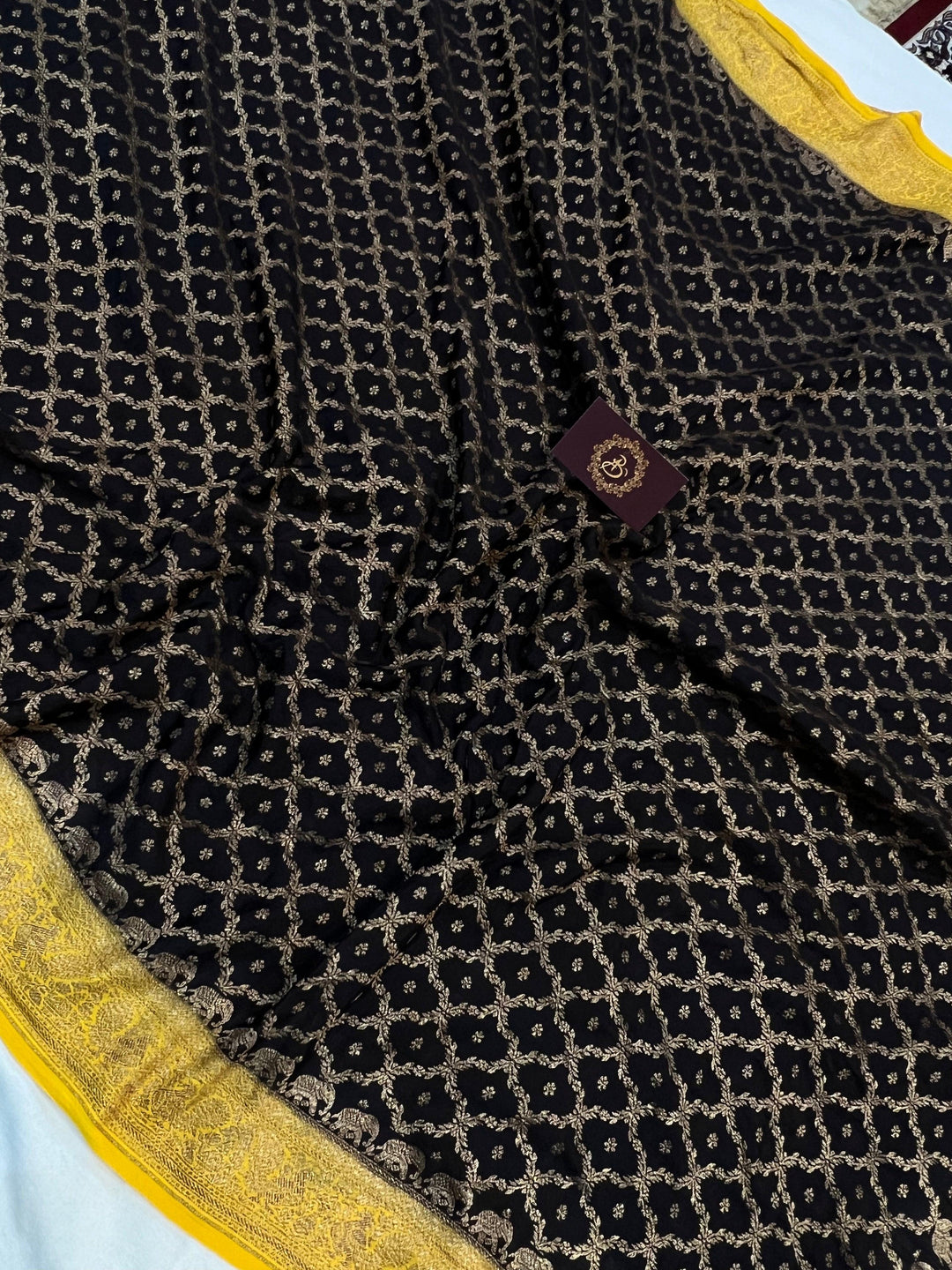 Black Pure Banarasi Khaddi Crepe Silk Saree - Aura Benaras