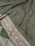 Mehendi Green Pure Banarasi Khaddi Crepe Silk Saree - Aura Benaras