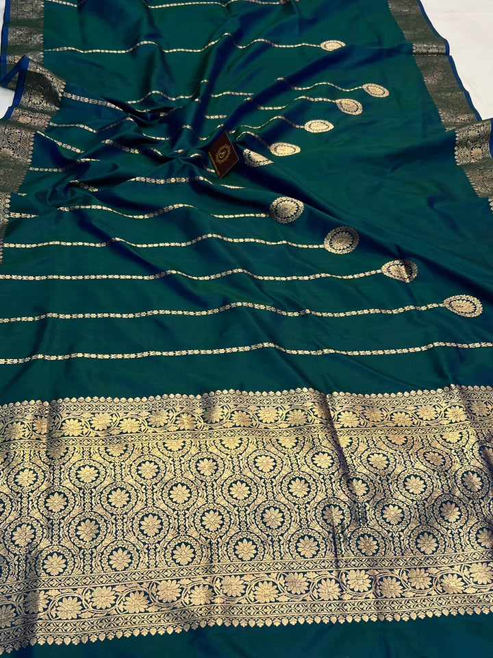 Rama Blue Pure Katan Silk Handloom Banarasi Saree