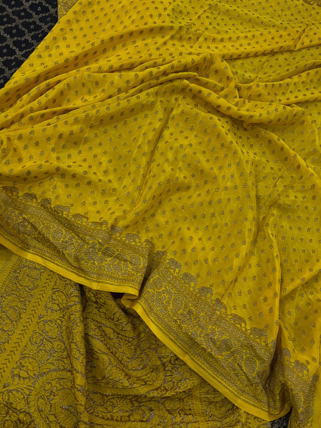 Black Pure Banarasi Khaddi Crepe Silk Saree - Aura Benaras