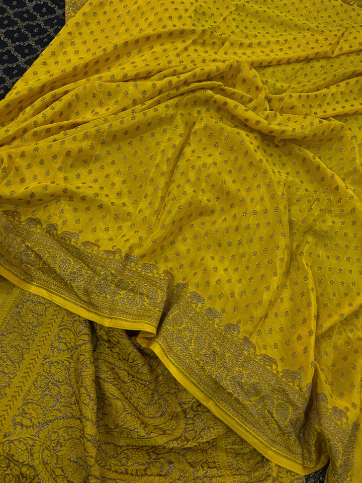 Black Pure Banarasi Khaddi Crepe Silk Saree - Aura Benaras