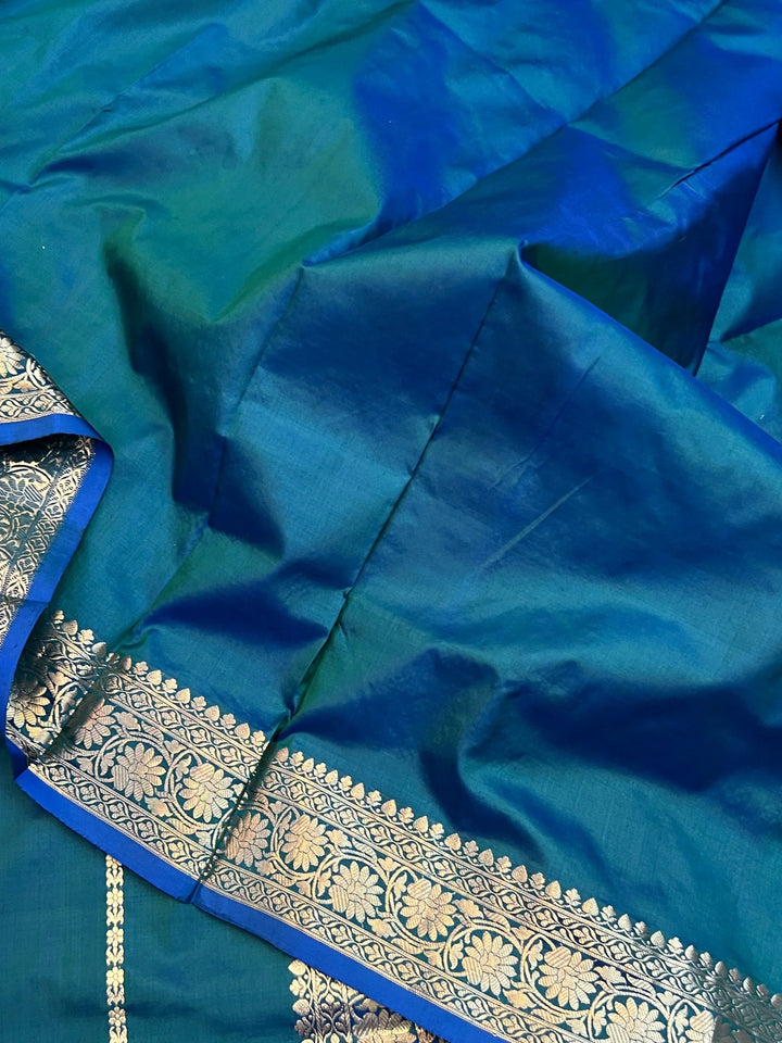 Rama Blue Pure Katan Silk Handloom Banarasi Saree