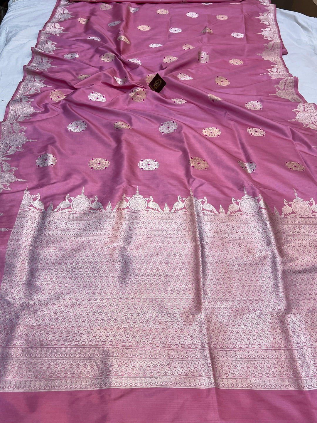 Pastel Pink Pure Katan Silk Handloom Banarasi Saree