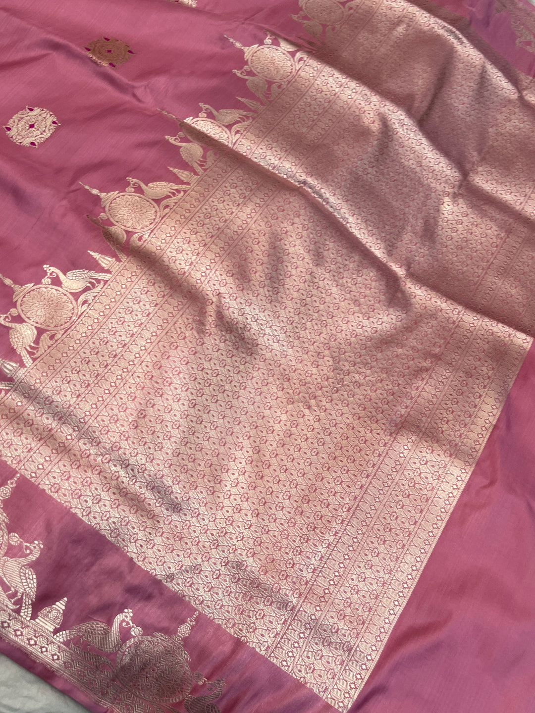 Pastel Pink Pure Katan Silk Handloom Banarasi Saree