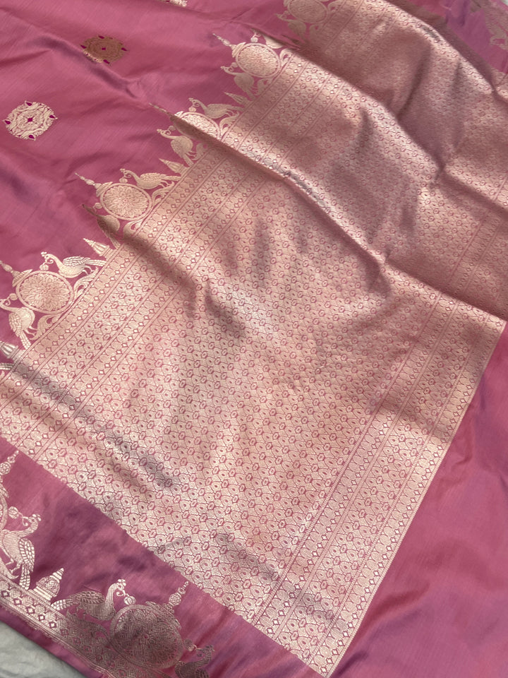 Pastel Pink Pure Katan Silk Handloom Banarasi Saree