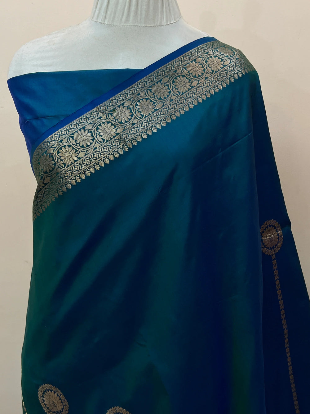 Rama Blue Pure Katan Silk Handloom Banarasi Saree