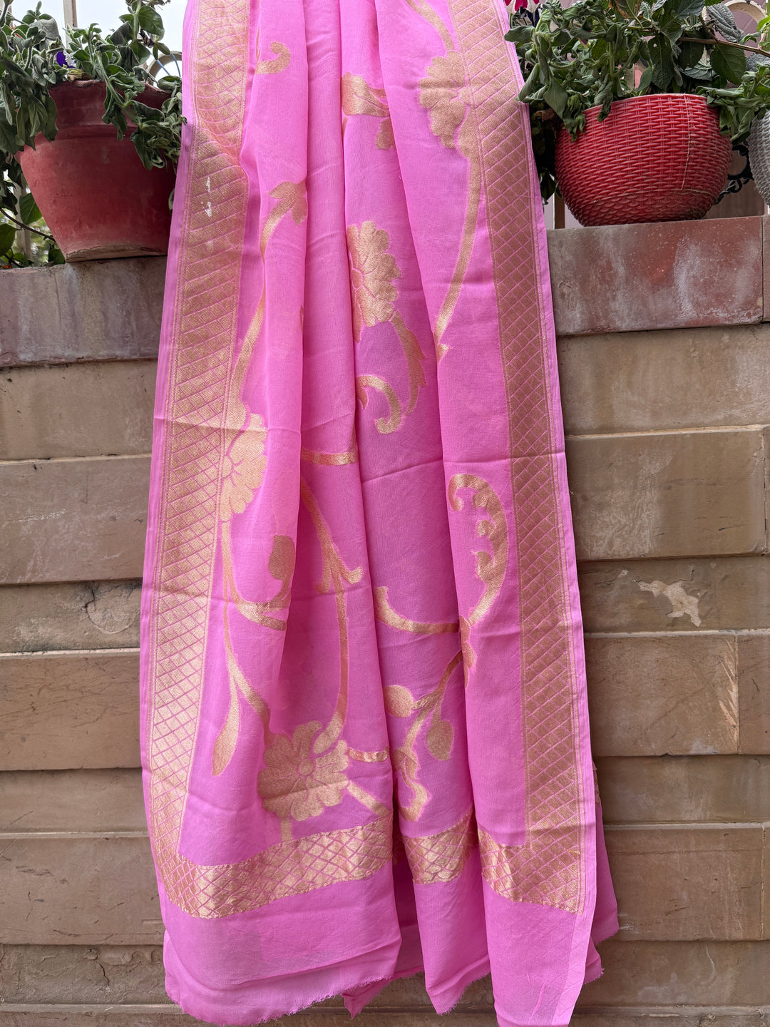 Baby pink Pure Banarasi Handloom Georgette Dupatta
