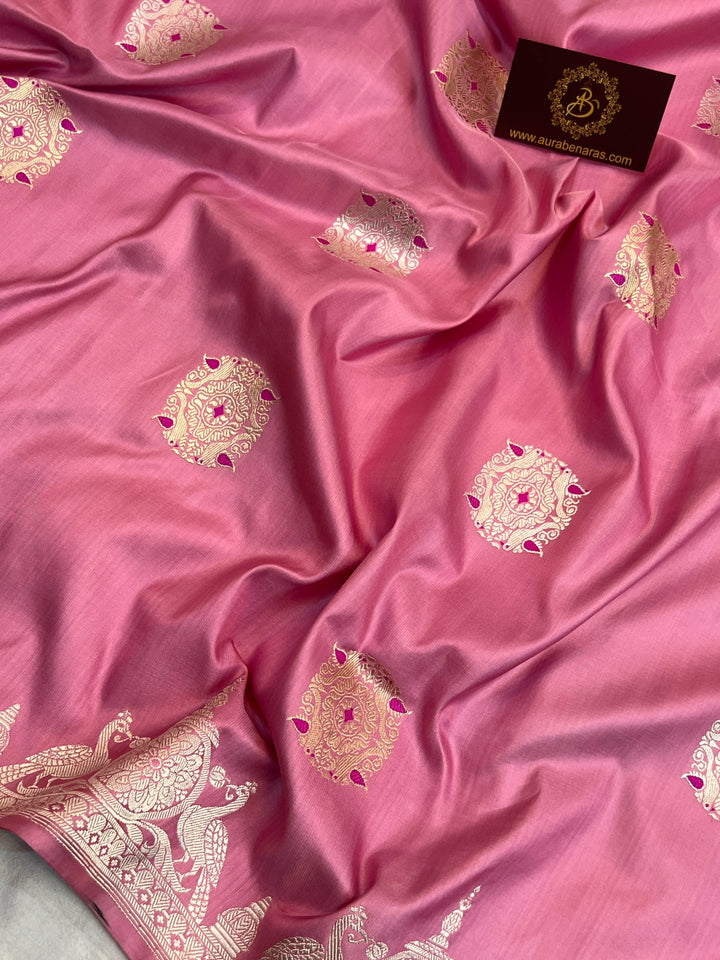 Pastel Pink Pure Katan Silk Handloom Banarasi Saree