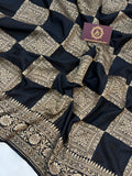 Black Pure Banarasi Khaddi Crepe Silk Saree - Aura Benaras