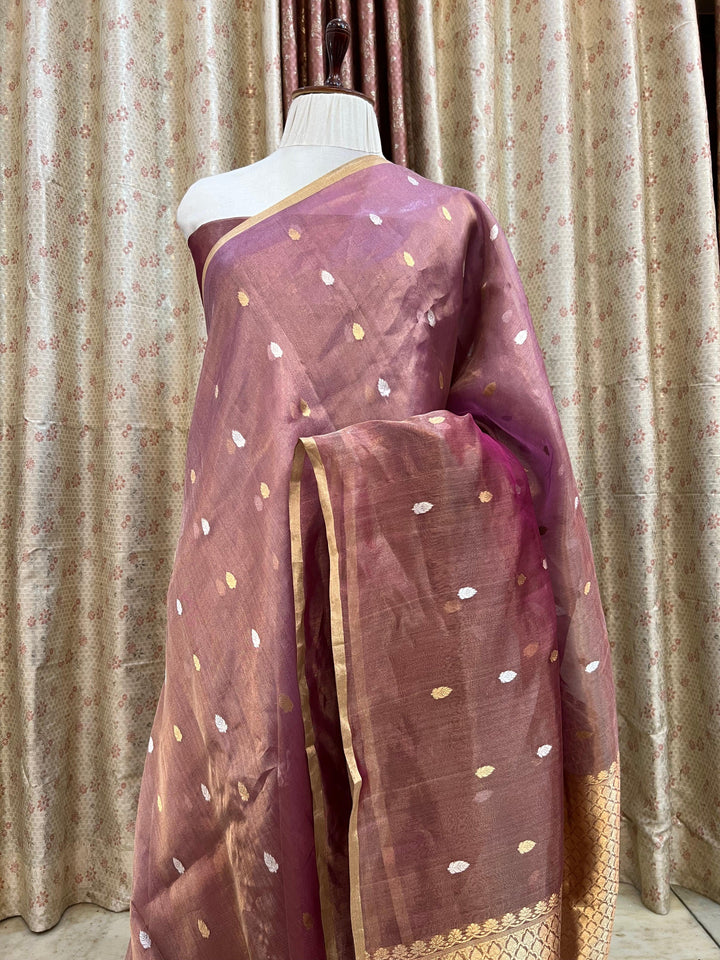 Pure tissue silk handloom Banarasi saree with shaded colors and Kadhwa Sona Rupa butis