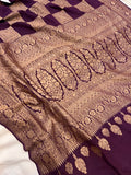 Wine Pure Banarasi Khaddi Crepe Silk Saree - Aura Benaras