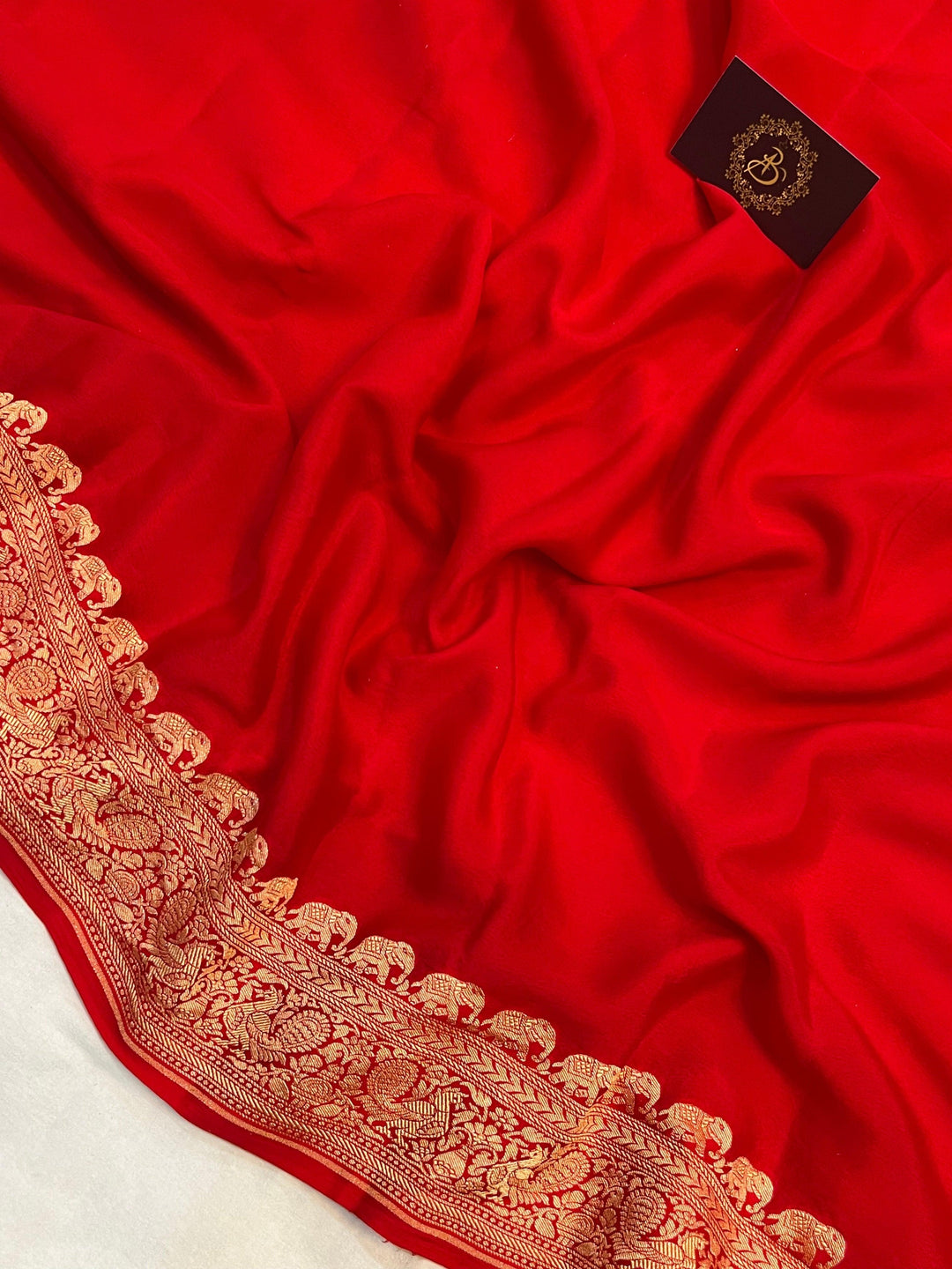 Red Pure Banarasi Khaddi Crepe Silk Saree - Aura Benaras