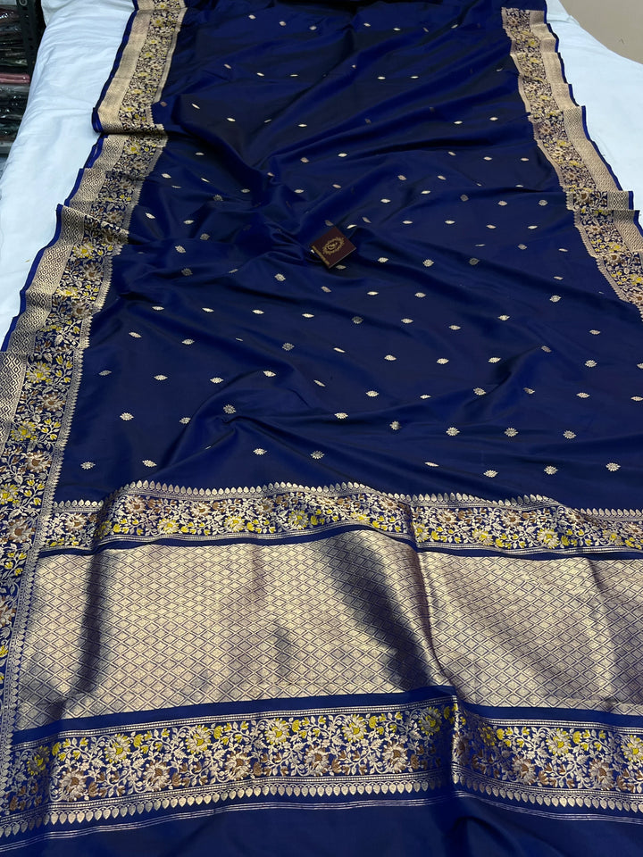 Navy Blue Pure Katan Silk Handloom Banarasi Saree