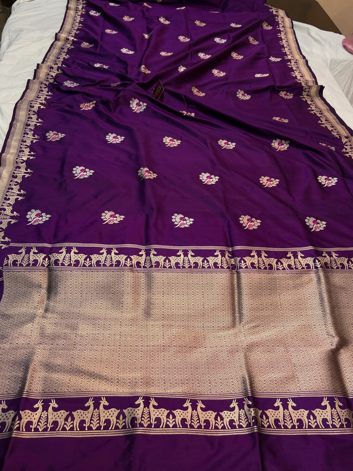 Deep Purple Pure Katan Silk Handloom Banarasi Saree