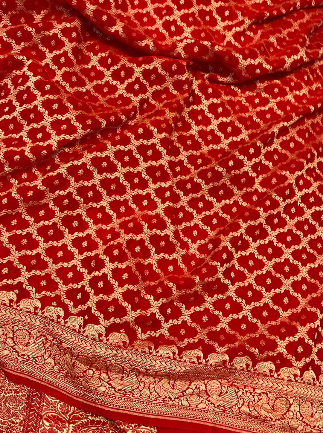 Red Pure Banarasi Khaddi Crepe Silk Saree - Aura Benaras