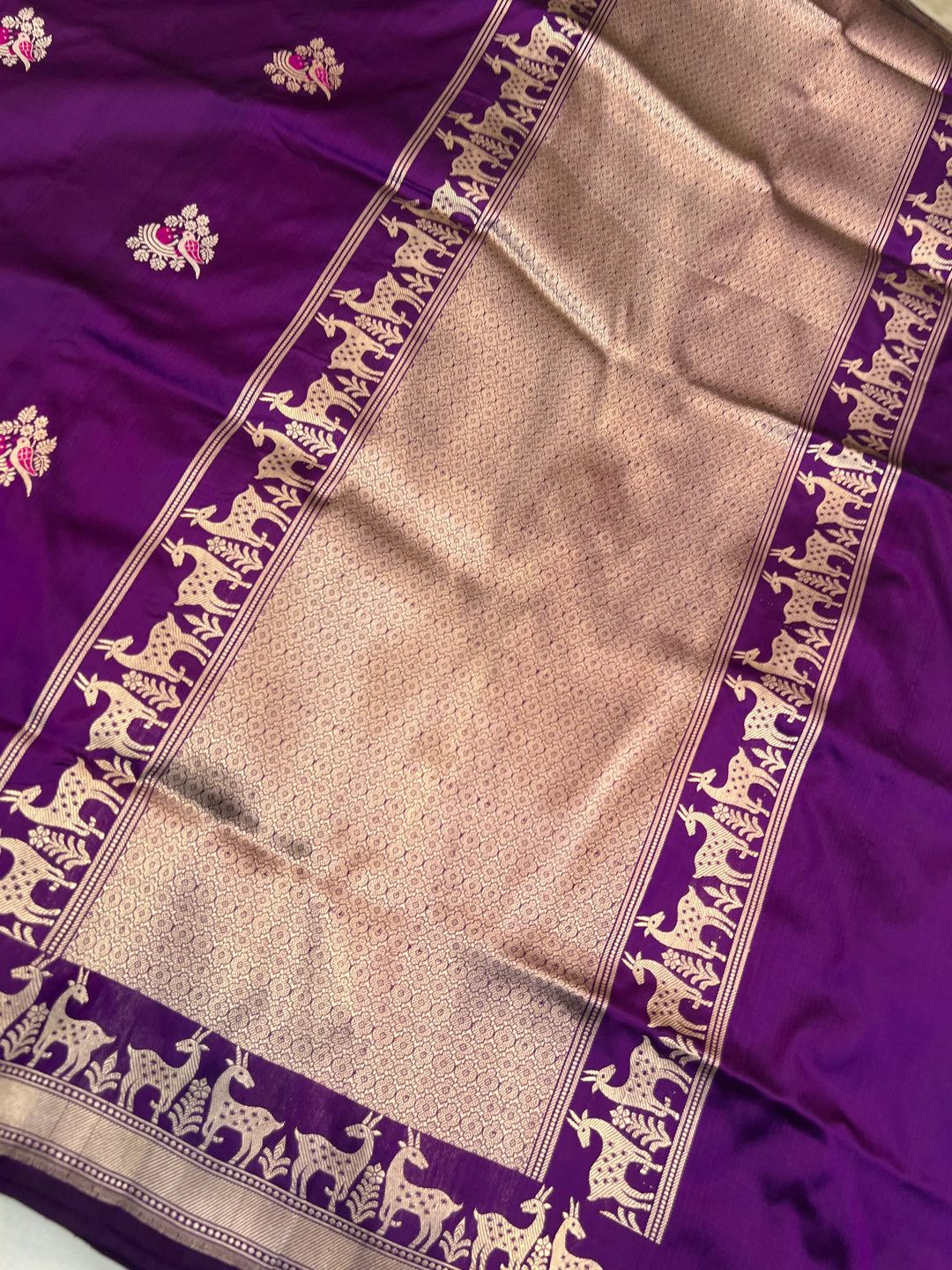 Deep Purple Pure Katan Silk Handloom Banarasi Saree