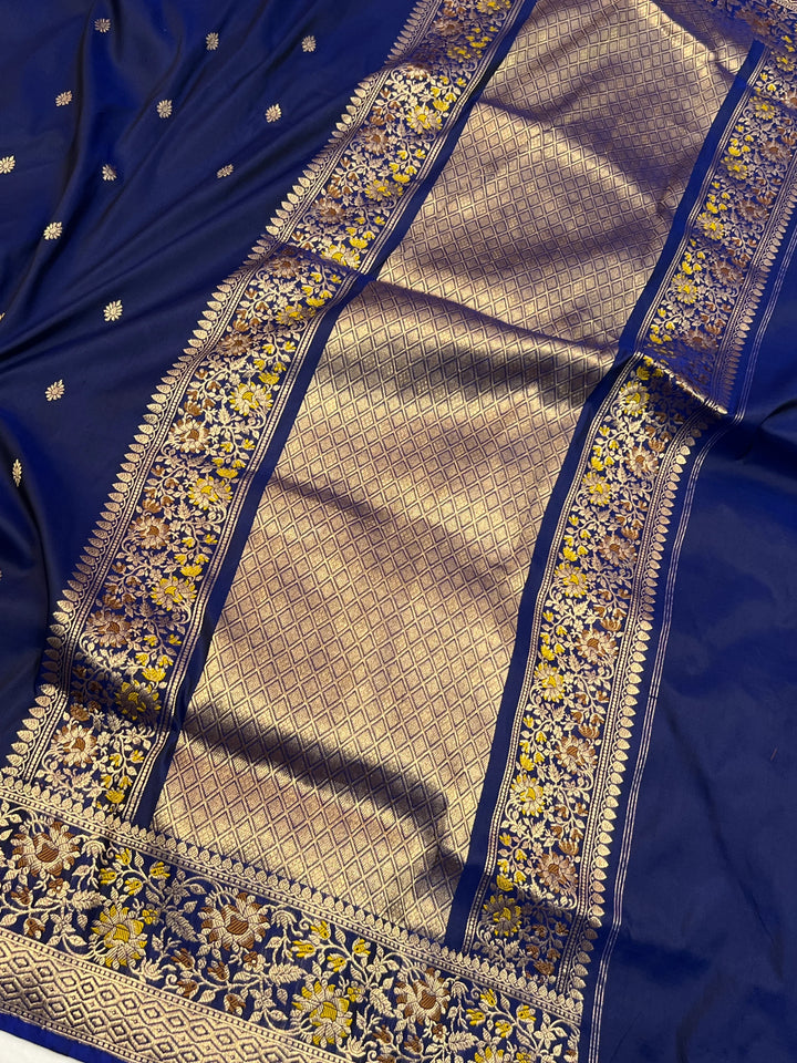 Navy Blue Pure Katan Silk Handloom Banarasi Saree