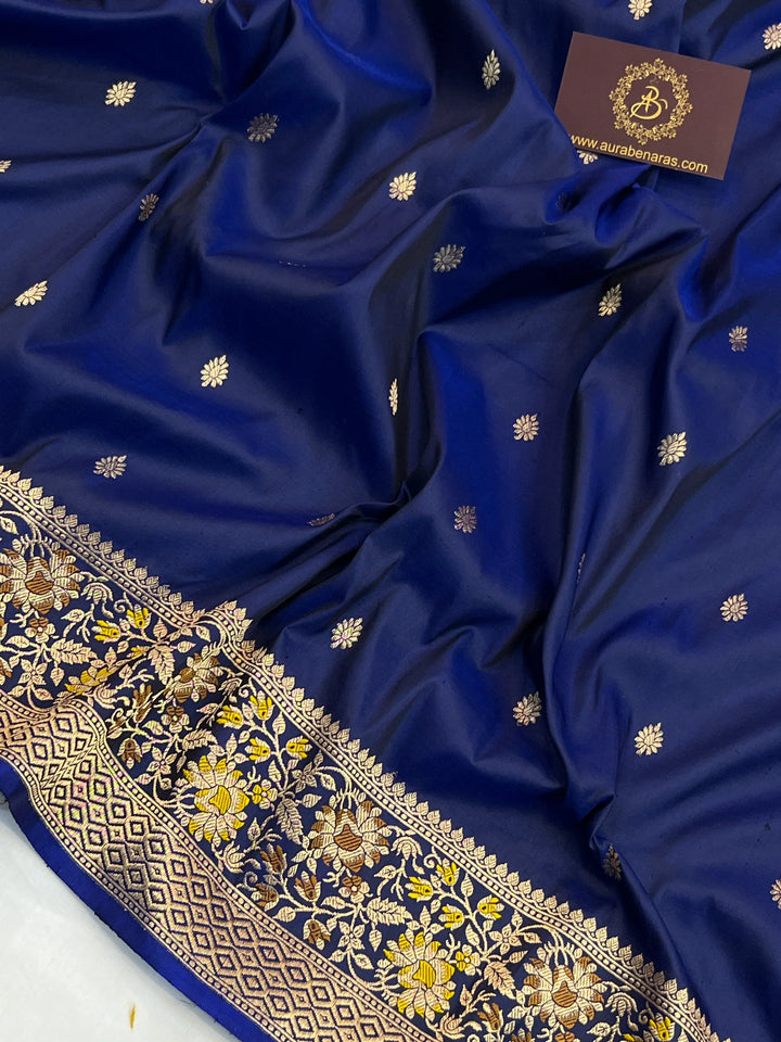 Navy Blue Pure Katan Silk Handloom Banarasi Saree