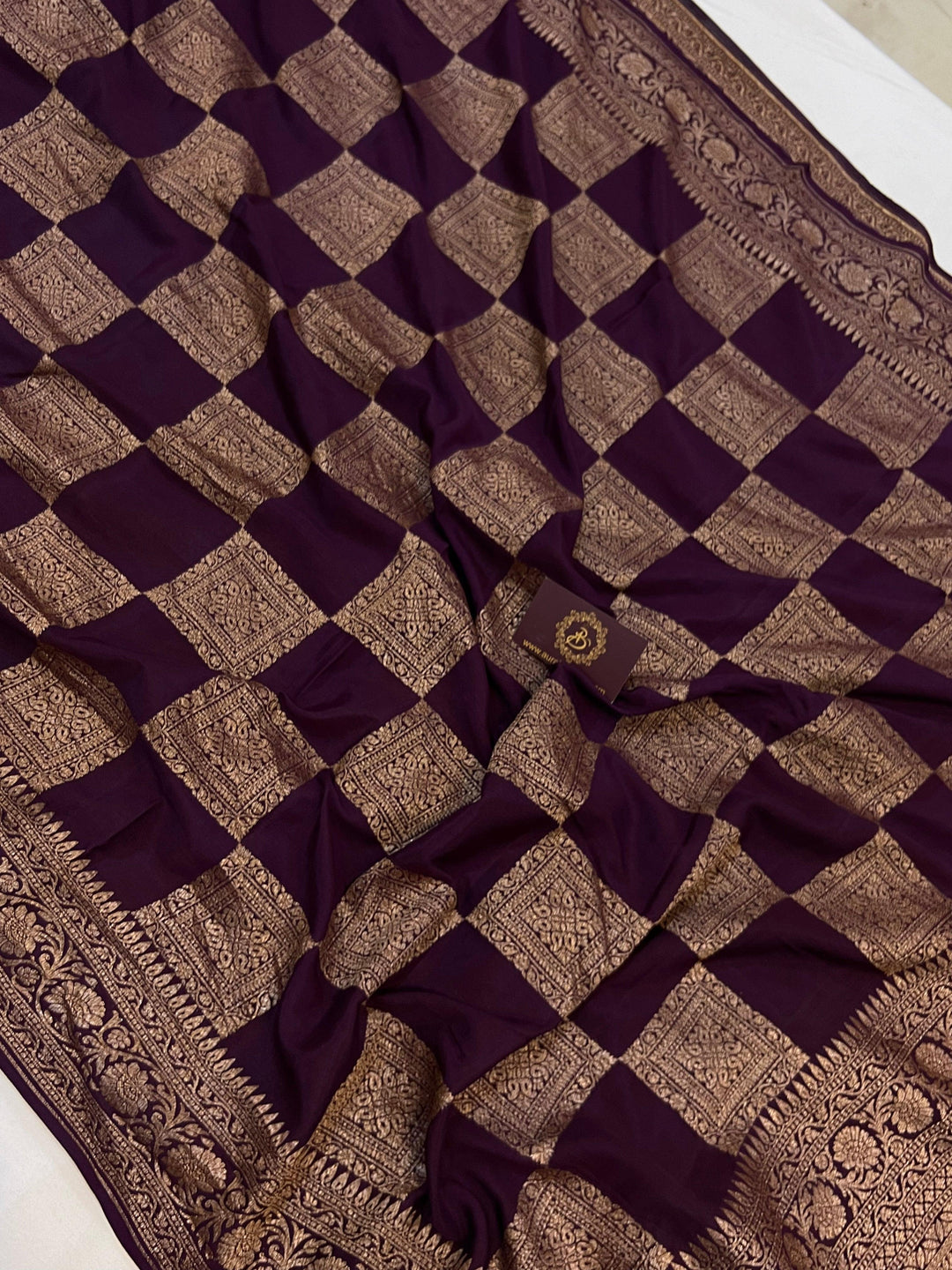 Wine Pure Banarasi Khaddi Crepe Silk Saree - Aura Benaras