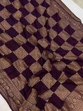 Wine Pure Banarasi Khaddi Crepe Silk Saree - Aura Benaras