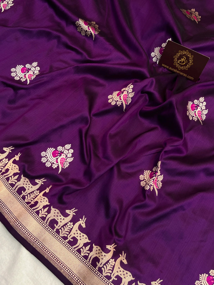 Deep Purple Pure Katan Silk Handloom Banarasi Saree