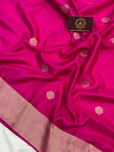 Rani Pink Banarasi Handloom Katan Satin Silk Saree - Aura Benaras