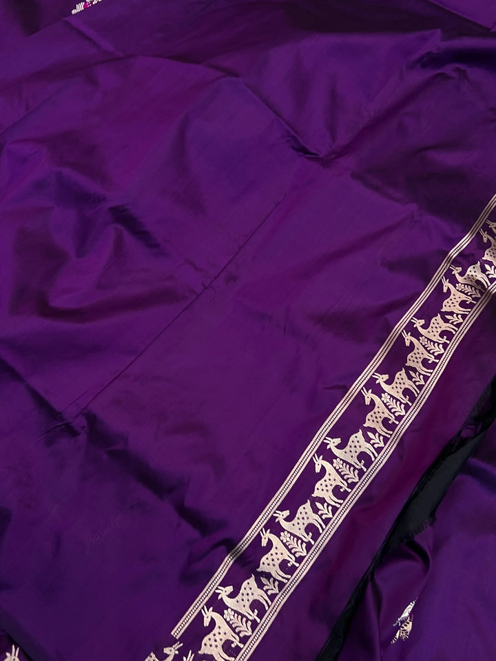 Deep Purple Pure Katan Silk Handloom Banarasi Saree