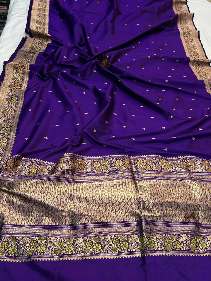 Purple Pure Katan Silk Handloom Banarasi Saree