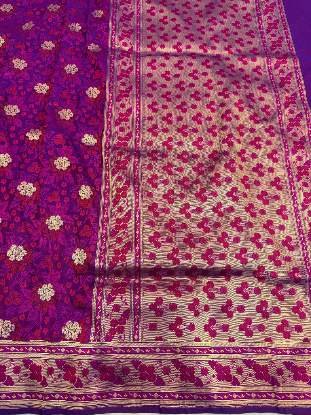 Purple Pure Katan Satin Silk Handloom Banarasi Saree