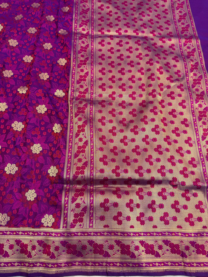 Purple Pure Katan Satin Silk Handloom Banarasi Saree
