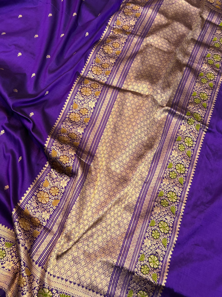 Purple Pure Katan Silk Handloom Banarasi Saree