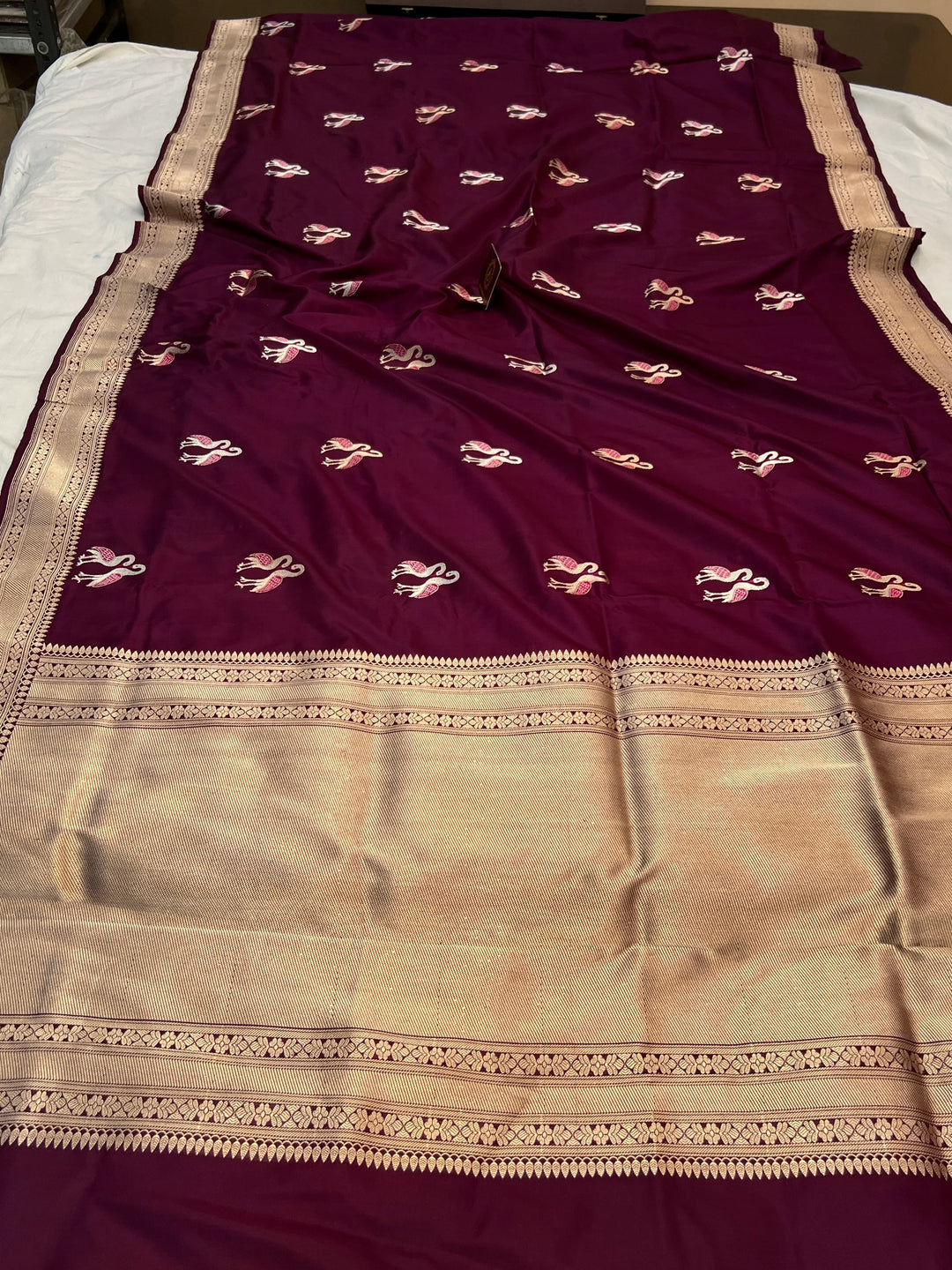 Wine Pure Katan Silk Handloom Banarasi Saree