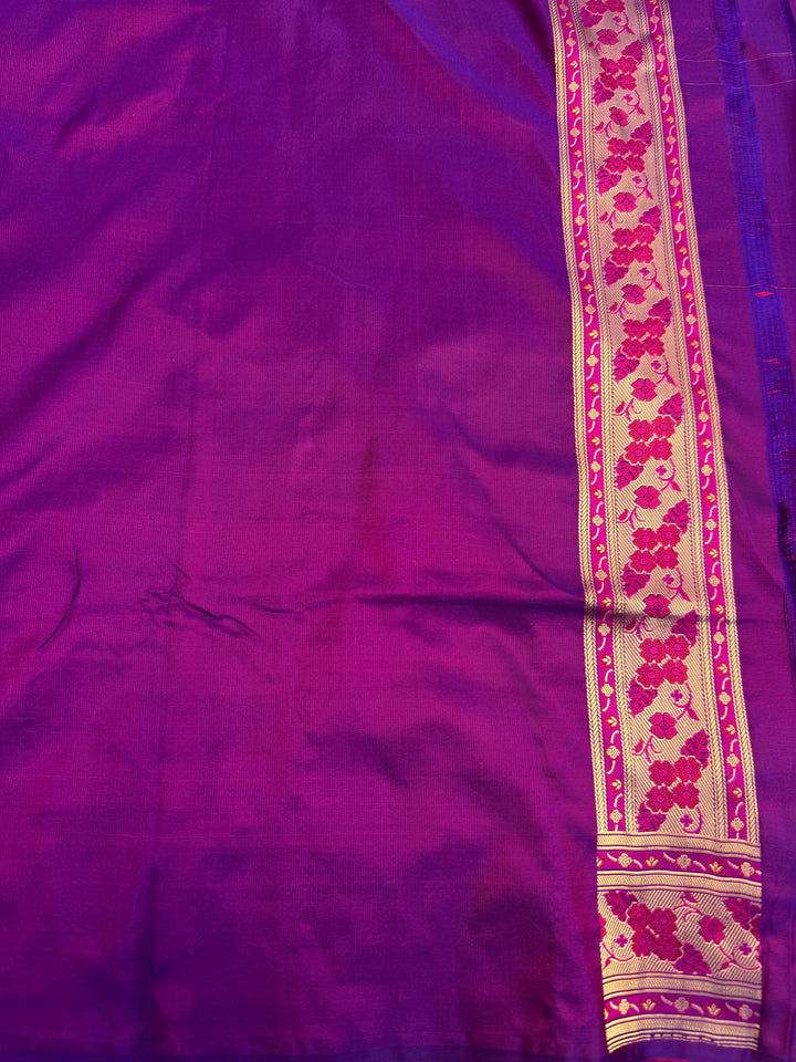 Purple Pure Katan Satin Silk Handloom Banarasi Saree
