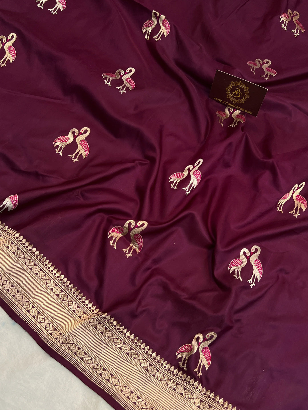 Wine Pure Katan Silk Handloom Banarasi Saree