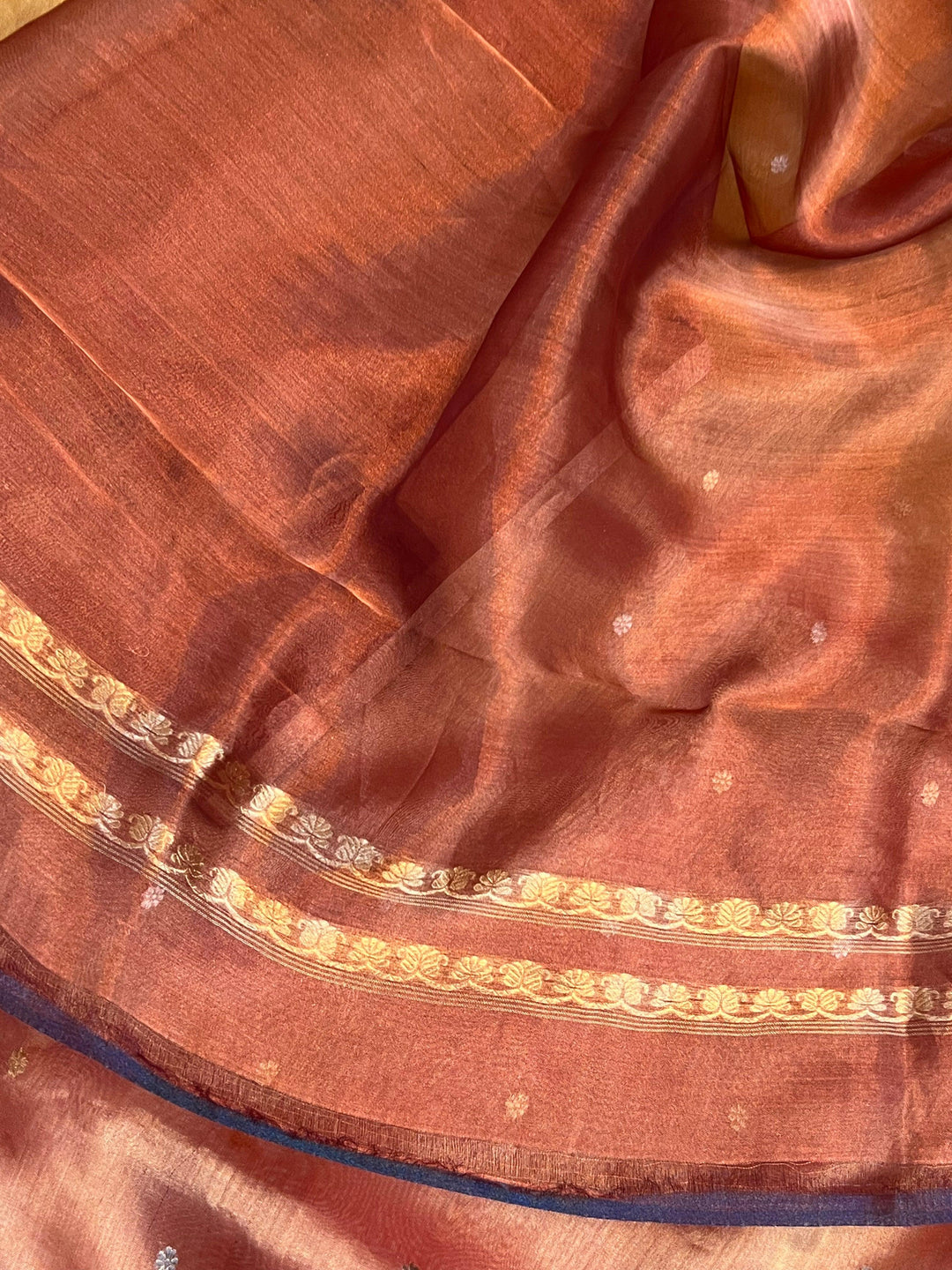 Plain blouse piece with matching border included with pure tissue silk Banarasi saree