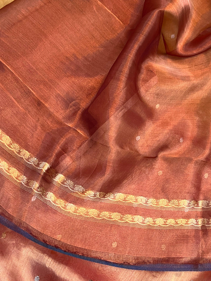Plain blouse piece with matching border included with pure tissue silk Banarasi saree