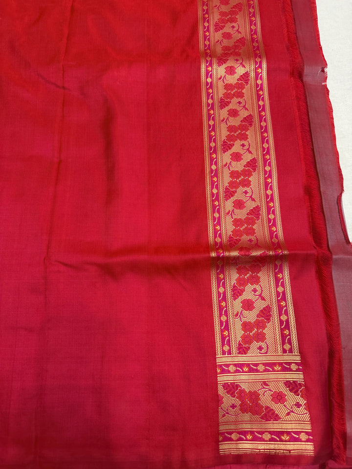 Red Pure Katan Satin Silk Handloom Banarasi Saree
