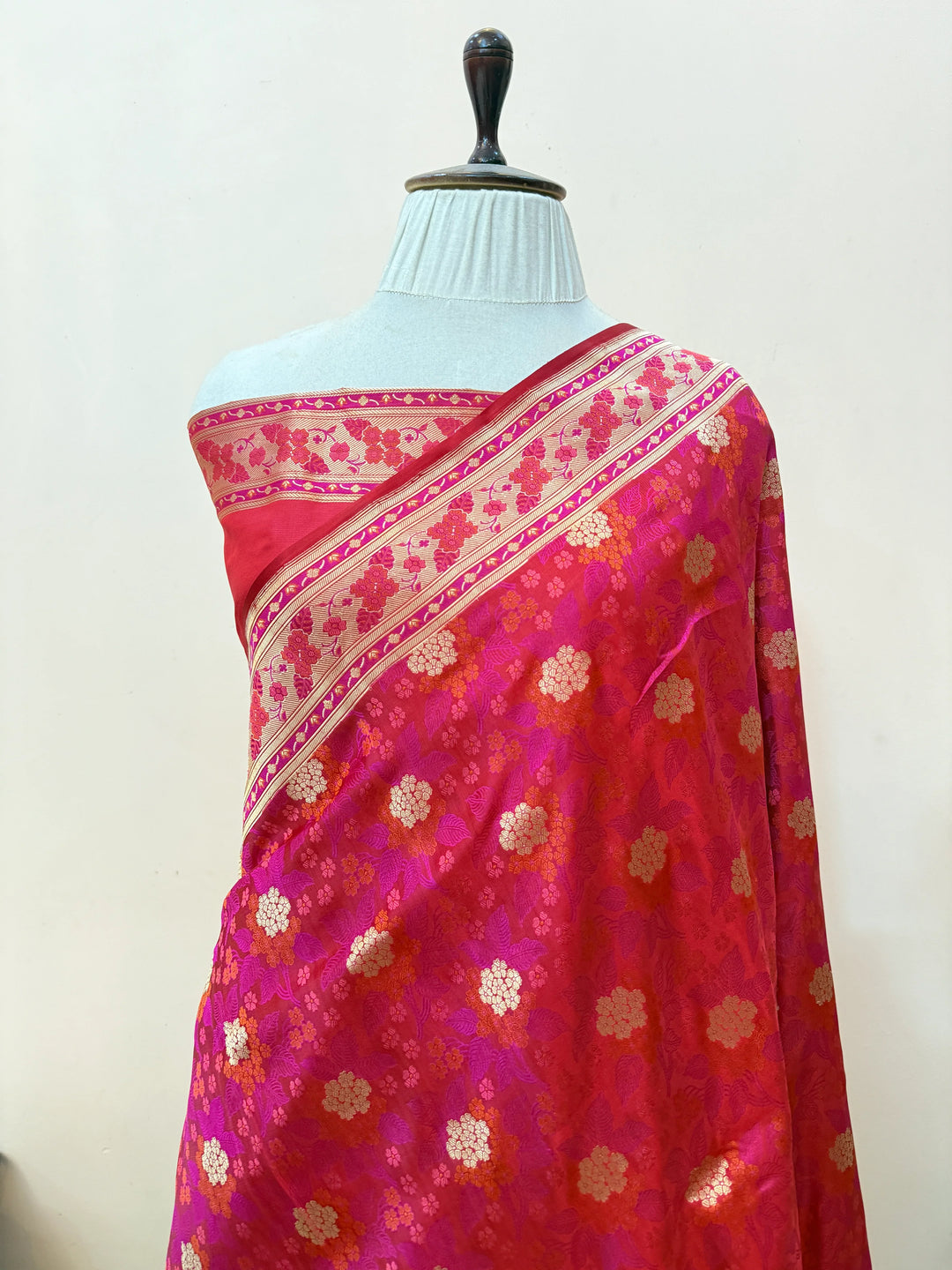 Red Pure Katan Satin Silk Handloom Banarasi Saree