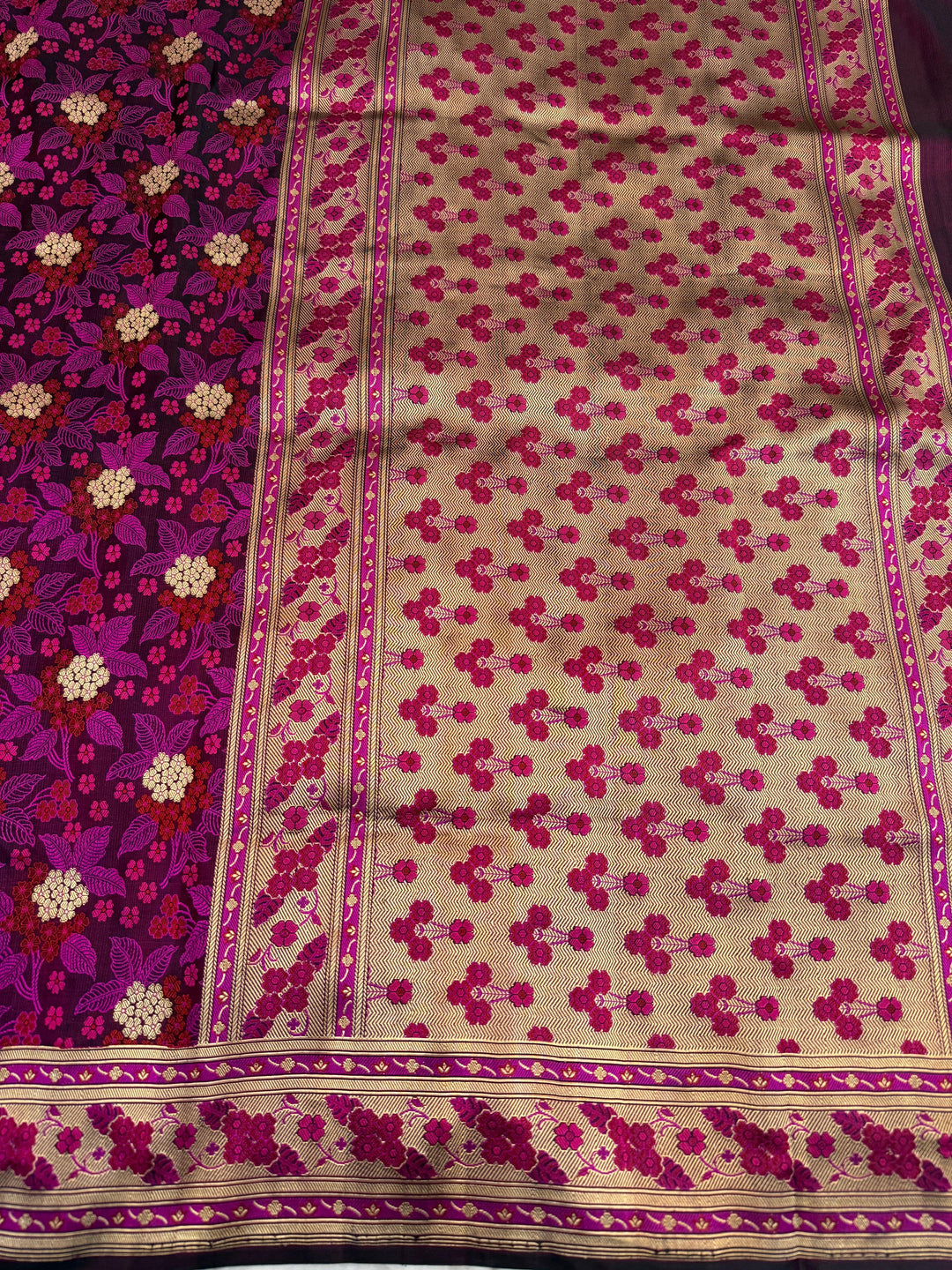 Wine Pure Katan Satin Silk Handloom Banarasi Saree