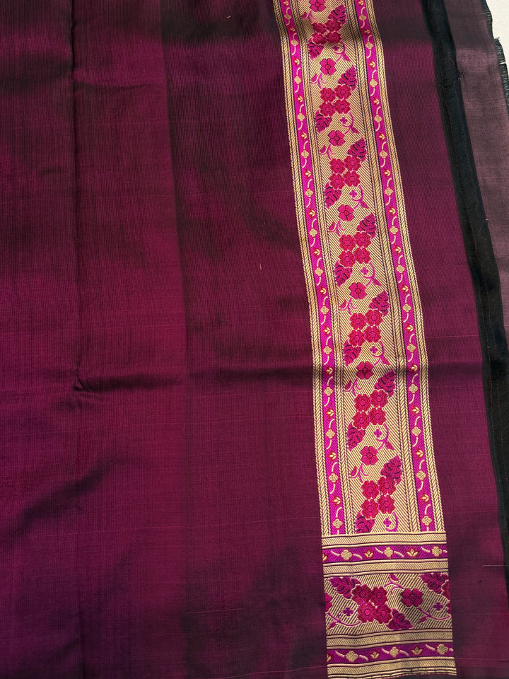 Wine Pure Katan Satin Silk Handloom Banarasi Saree