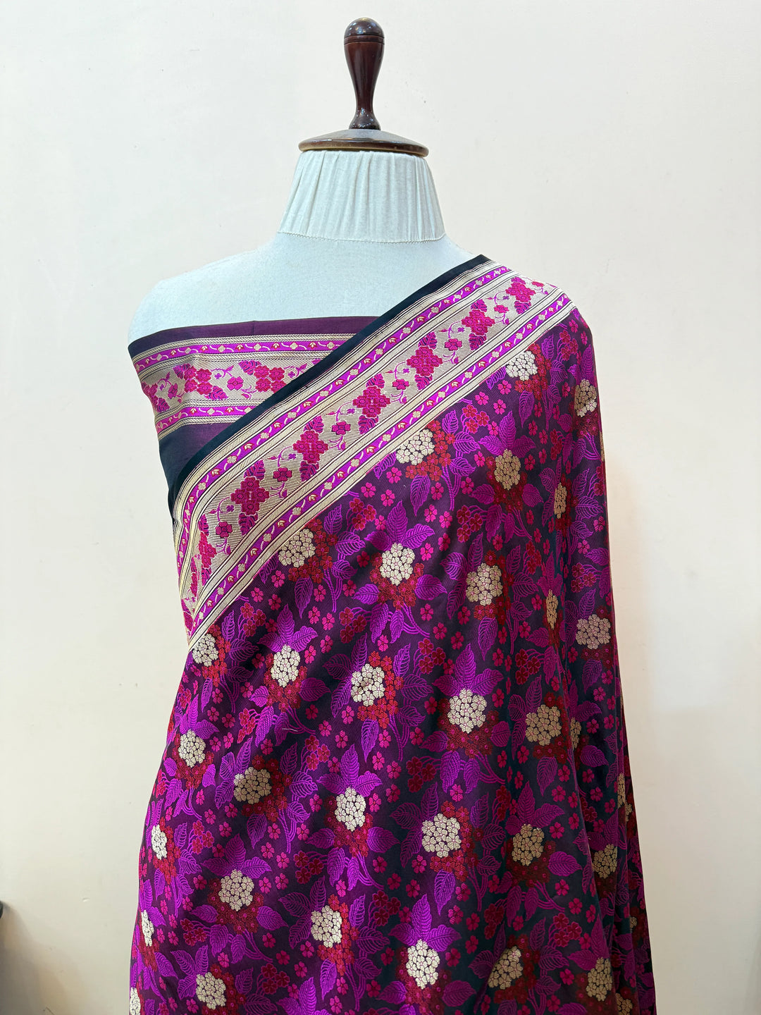 Wine Pure Katan Satin Silk Handloom Banarasi Saree