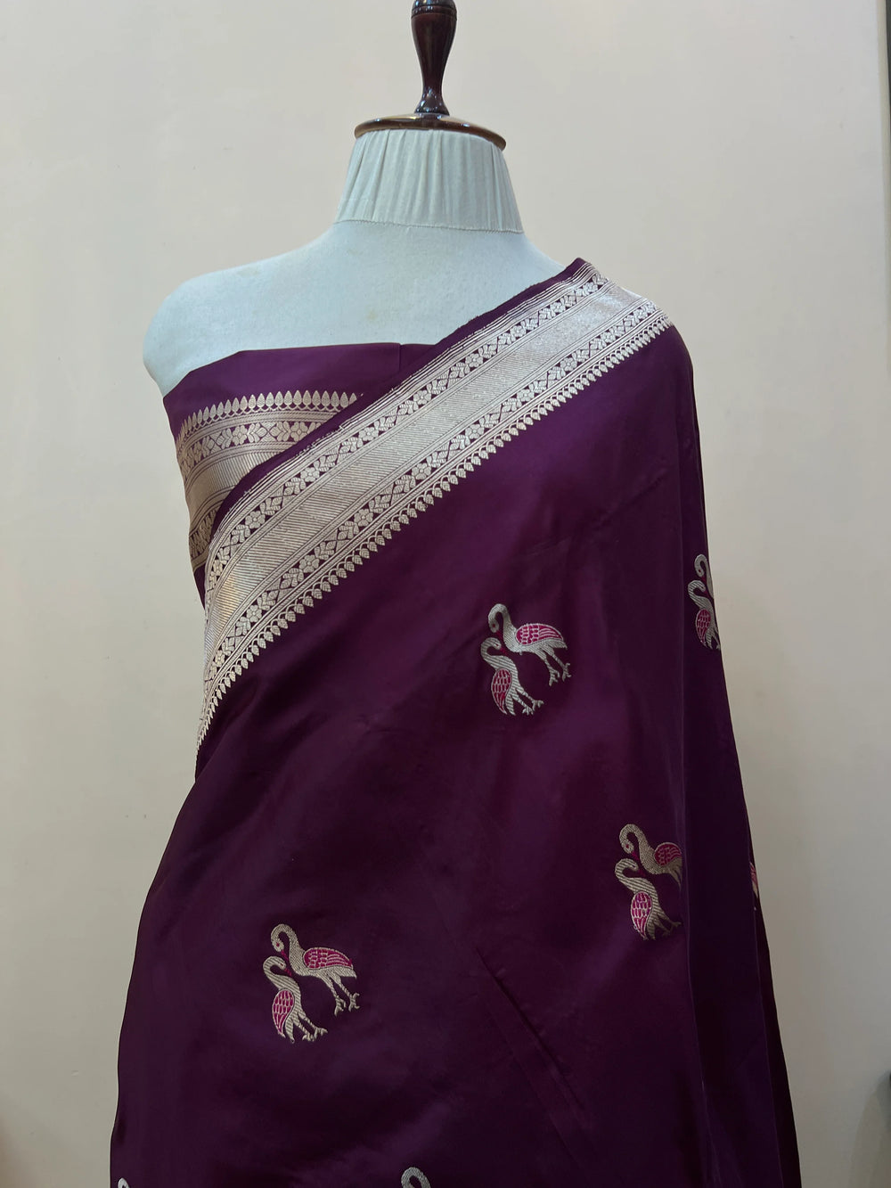 Wine Pure Katan Silk Handloom Banarasi Saree