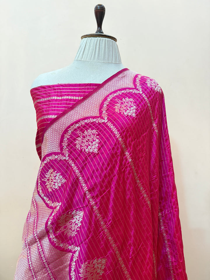 Rani Pink Pure Katan Silk Banarasi Handloom Saree