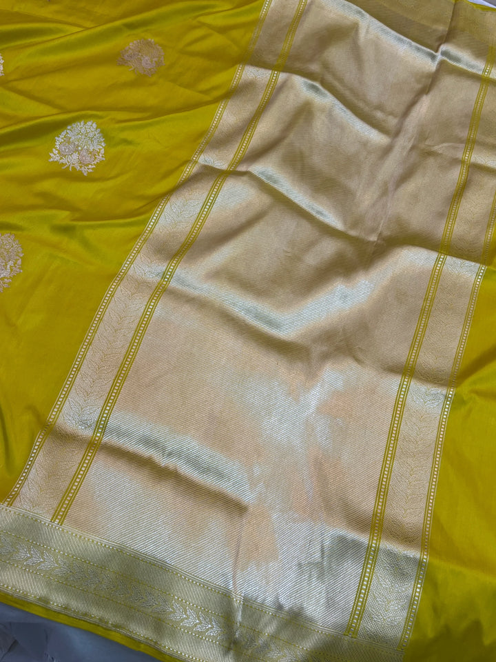 Yellow Pure Katan Silk Handloom Banarasi Saree