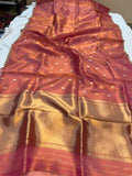 Orangish Pink Banarasi Handloom Organza Tissue Silk Saree - Aura Benaras