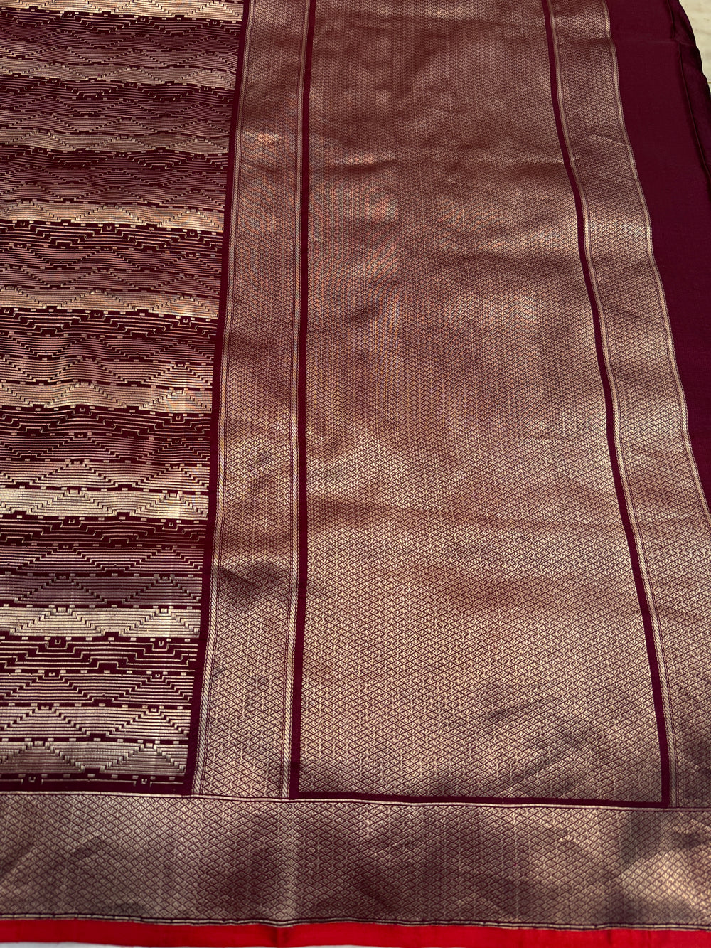 Wine Katan Satin Silk Saree with Zari Geometric Work