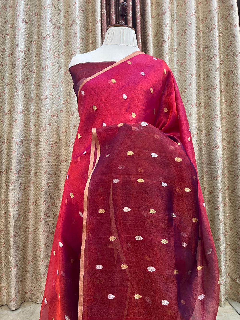 Pure tissue silk handloom Banarasi saree with shaded colors and Kadhwa Sona Rupa butis