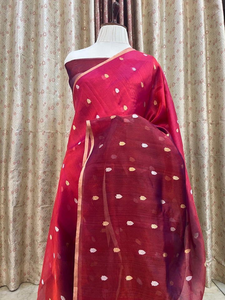 Pure tissue silk handloom Banarasi saree with shaded colors and Kadhwa Sona Rupa butis