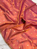 Orangish Pink Banarasi Handloom Organza Tissue Silk Saree - Aura Benaras