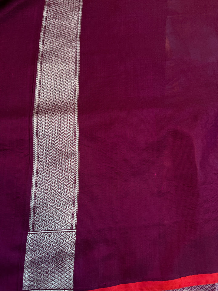 Wine Katan Satin Silk Saree with Zari Geometric Work